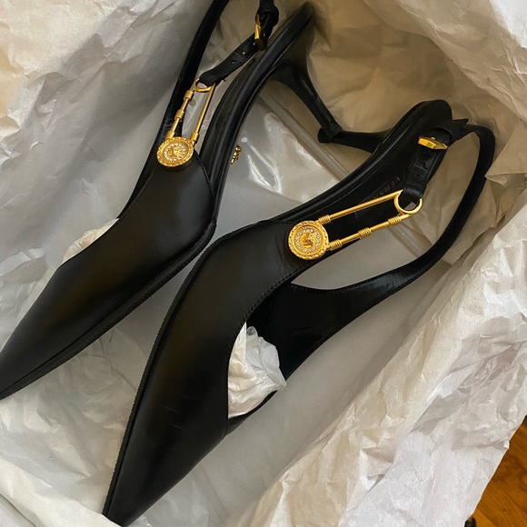 Versace Shoes - Versace Safety Pin slingback pumps